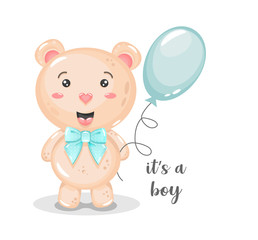 Cute bear boy with balloon. It's a boy.