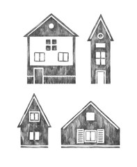 Hand drawn Scandinavian houses isolated on a white background.