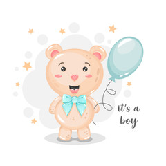 Cute bear boy with balloon. It's a boy.