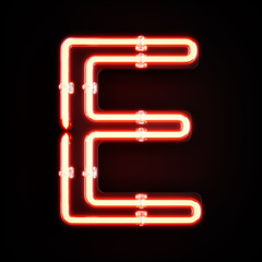 Neon light alphabet character E font