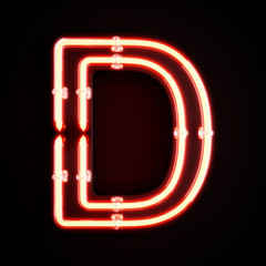 Neon light alphabet character D font