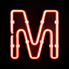 Neon light alphabet character M font