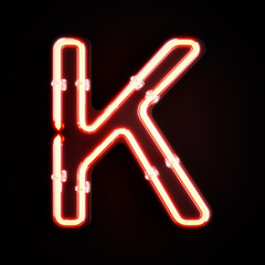 Neon light alphabet character K font