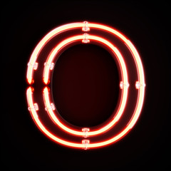 Neon light alphabet character O font