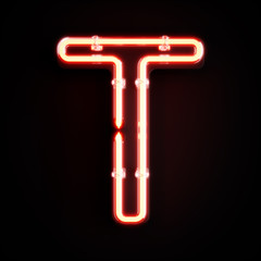 Neon light alphabet character T font