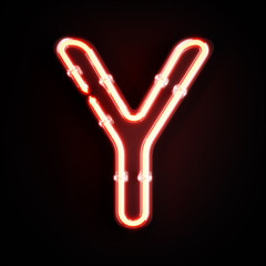 Neon light alphabet character Y font