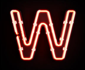 Neon light alphabet character W font