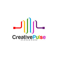 Colorful Pulse logo Concepts Vector. Pulse People Logo Design Template Vector. Sound waves vector illustration design template. unique pulse or wave logo design