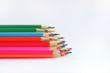 Close-up of a set of colored pencils. Color Therapy Concept.Copy space for text, with selective focus.