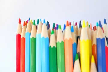 Close-up of a set of colored pencils. Color Therapy Concept.Copy space for text, with selective focus.