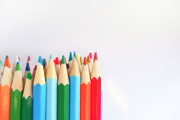 Close-up of a set of colored pencils. Color Therapy Concept.Copy space for text, with selective focus.