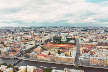Fototapeta na wymiar Aerial view from the height of the city center of St. Petersburg, the Fontanka River.