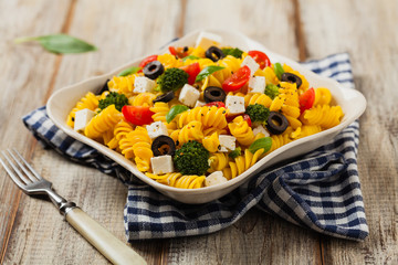 Salad with pasta and feta cheese