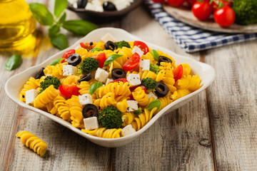 Salad with pasta and feta cheese