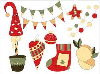 CHRISTMAS AND NEW YEAR STICKERS ON WHITE BACKGROUND.