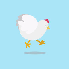 Cute chicken jump cartoon flat design.Wing Animal concept cartoon.White Chicken character