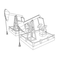 Oil well rig jack. Finance economy polygonal petrol production. Petroleum fuel industry pumpjack derricks pumping drilling. Wireframe low poly mesh vector illustration