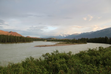Sunset Over The Athabasca River, Jasper National Park, Alberta