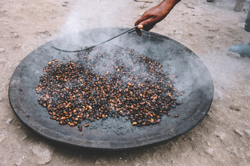 Traditional Ethiopian coffee beans roasting