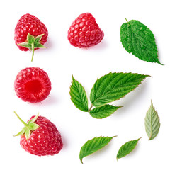 Set with different raspberries isolated on white bacgkround