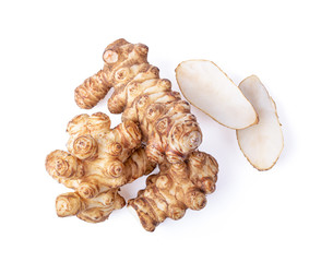Jerusalem artichoke on a white background. top view