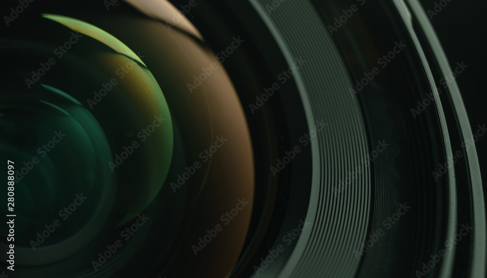 Aufkleber close up beautiful camera lens of black background. macro view..