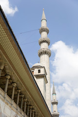 Fototapeta na wymiar Minaret of Suleymaniye Mosque in Istanbul, Turkey