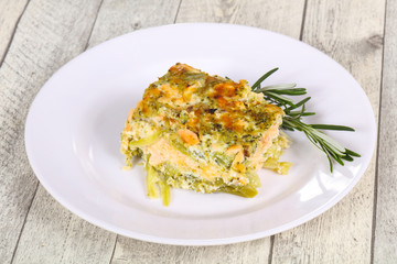 Tasty casserole with salmon and broccoli