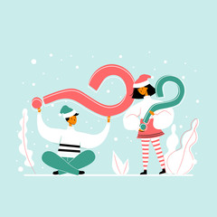 Flat people holding questions marks. Christmas concept.