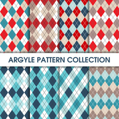 Obraz premium Argyle pattern collection blue red and beige