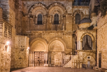 Facade of the Church of the Holy Sepulchre in Jerusalem, Israel