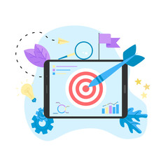 Target with an arrow, hit the target, goal achievement. Business concept vector illustration	