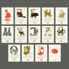 The calendar 2020 Wild animals Forest wild life