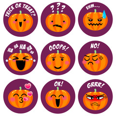 Cute Pumpkin emoticons halloween set