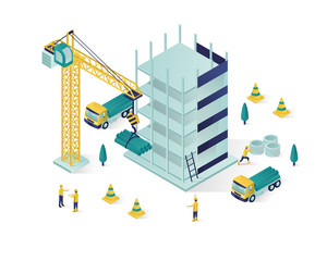 building under construction isometric illustration, under construction vector with people working