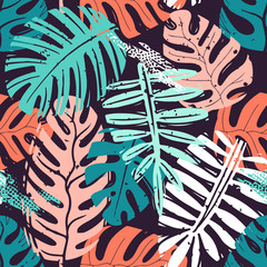 Abstract seamless vector tropical leaves pattern for girls, boys, clothes. Creative background with jungle. Funny botanical wallpaper for textile and fabric. Fashion style. Colorful bright © Janna Mudrak