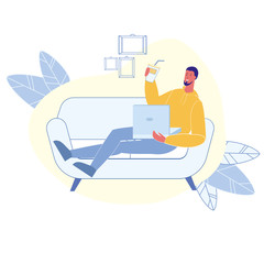 Male Happy Remote Worker Flat Vector Character