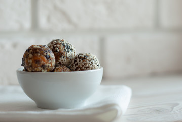 Energy Balls for snack in a white bowl