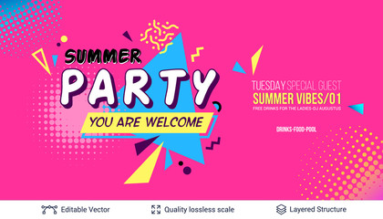 Summer party ad banner in pop-art style.
