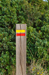 Vertical hiking wooden sign in Algarve, Portugal