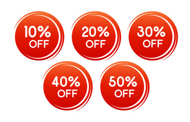 Vector round discount label for sales with different percents. Set of Red Sale stickers. Well separated from the background. Background can be changed.
