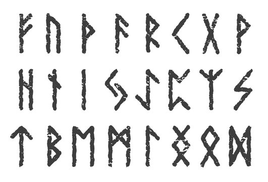 ancient scandinavian alphabet runes set white color isolated on black background - Vector script symbols