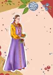 Obraz premium The girl in the headdress and Russian folk style. 