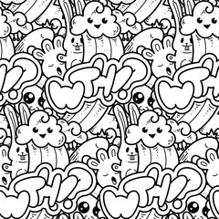 Seamless vector pattern with cute cartoon monsters and beasts