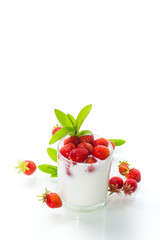 sweet homemade yogurt with fresh ripe strawberries