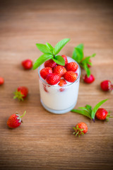 sweet homemade yogurt with fresh ripe strawberries