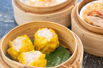 Various thai Dim Sam on the table in morning light 