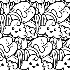 Seamless vector pattern with cute cartoon monsters and beasts