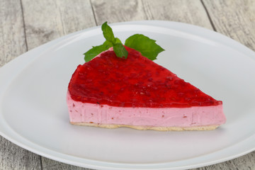 Soft Raspberry cheesecake served mint