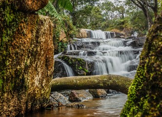 waterfall landscape between two stone